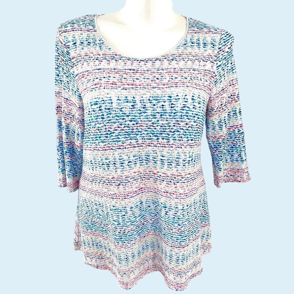 HIGH FIFTH COLORFUL SCOOP NECK 3/4 SLEEVE TUNIC TOP - XL